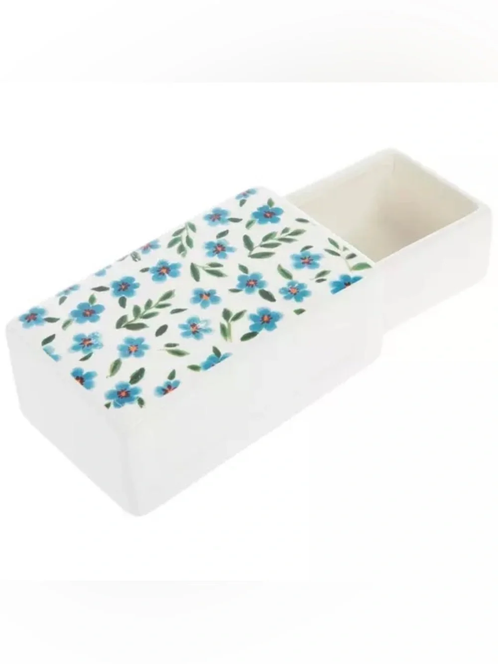 Blue Flowers & Greenery Ceramic Matchbox
